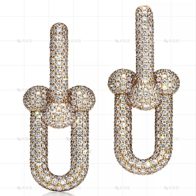 大号黄金满钻链环耳环