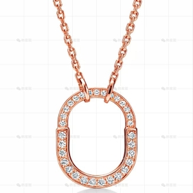 小号玫瑰金满钻LOCK项链