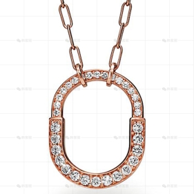 中号玫瑰金满钻LOCK项链