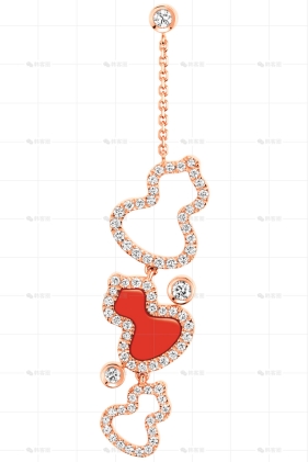 WULU耳环玫瑰金钻石红玛瑙