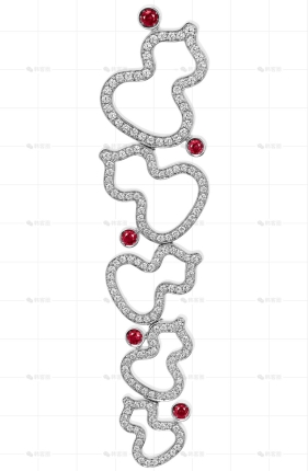 WULU耳环白金钻石红宝石