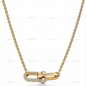 小号黄金镶钻单链环项链