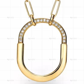 大号黄金半钻LOCK项链