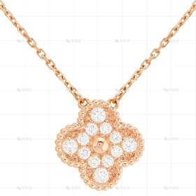 中号玫瑰金钻石四叶项链