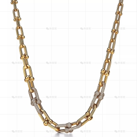 18寸黄金渐变链环项链镶钻