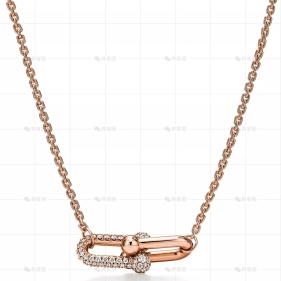 小号玫瑰金镶钻单链环项链