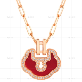 YUYI项链玫瑰金钻石红玛瑙