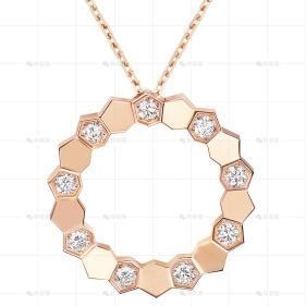 爱巢中号项链玫瑰金钻石