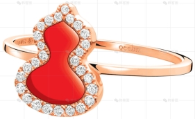 WULU戒指玫瑰金钻石红玛瑙