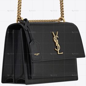 SUNSET中号金链树皮纹手袋