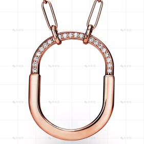 大号玫瑰金半钻LOCK项链