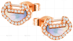 YUYI耳环玫瑰金钻石珍珠母贝