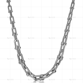 18寸白金渐变链环项链镶钻