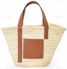 中号棕榈叶和牛皮革BASKET手袋