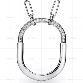 大号白金半钻LOCK项链