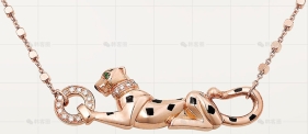 猎豹吊坠项链镶钻玫瑰金