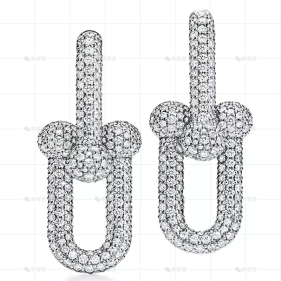 大号白金满钻链环耳环