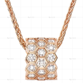 爱巢中号项链玫瑰金钻石