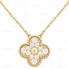中号黄金钻石四叶项链