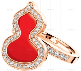 WULU戒指玫瑰金钻石红玛瑙